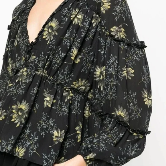CINQ A SEPT Simmons Botanical Peplum Boho Contoured Blouse | S - Picture 3 of 11